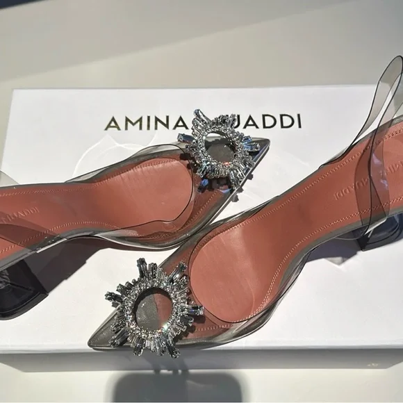 Amina Muaddi Stunning Slingback Heels with Crystal Embellishment - Picture 6 of 8